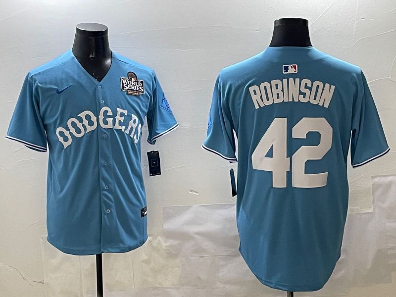 Men Los Angeles Dodgers #42 Robinson Light Blue Joint Name 2025 Nike MLB Jersey style 17->los angeles dodgers->MLB Jersey